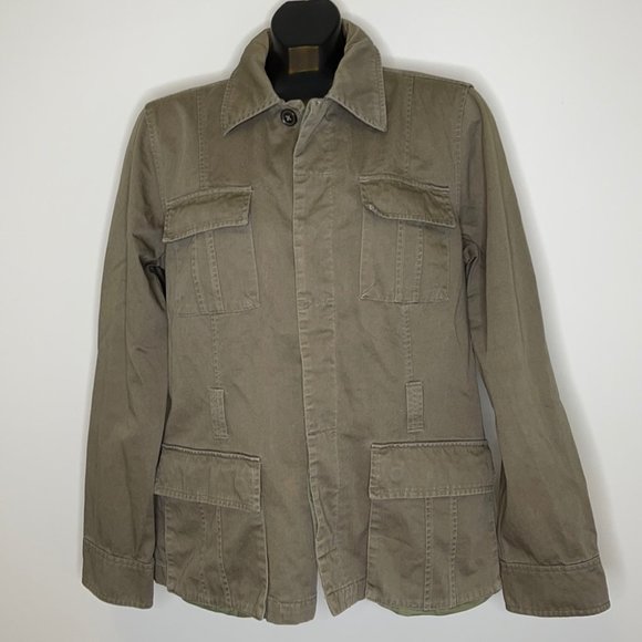 Tommy Hilfiger Utility Jacket Olive Green Cotton Button Front Military Safari L - Picture 8 of 10
